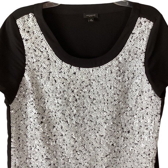 Ann Taylor Sequin Chiffon Cocktail Blouse Medium - Picture 2 of 8